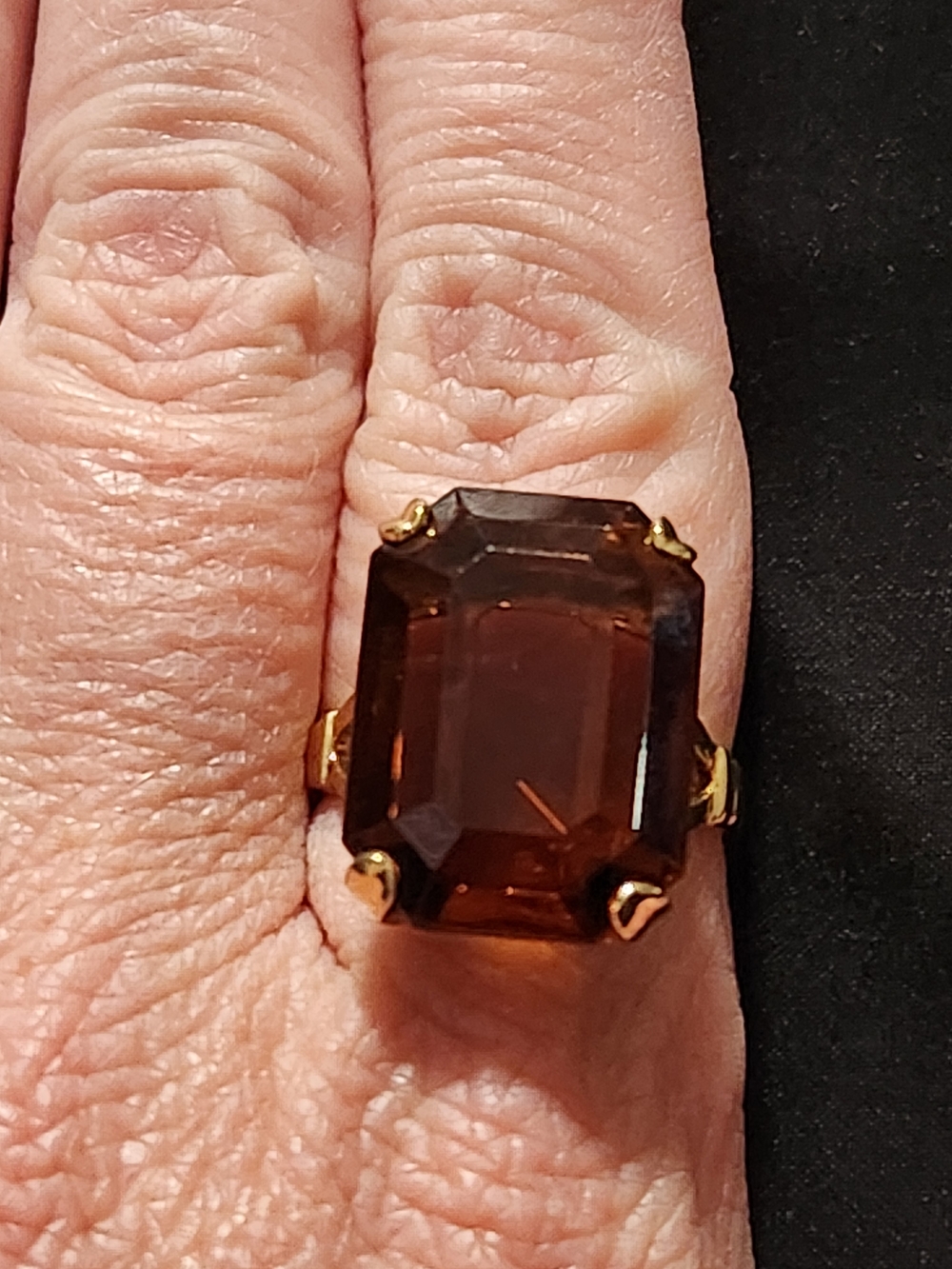 Avon Gold-Tone Ring with Deep Amber Emerald-Cut Stone - Picture 2 of 7
